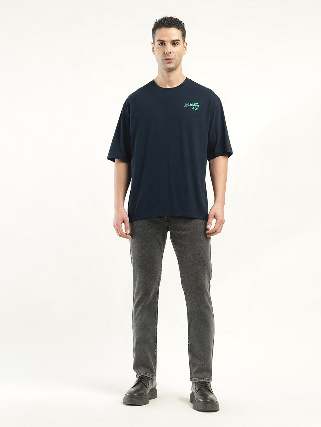 Men's Graphic Print Loose Fit T-shirt - ModelFront View