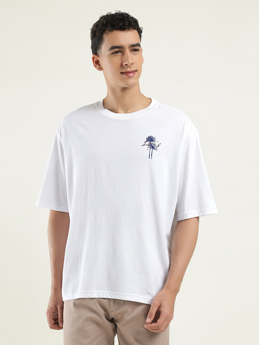 Men's Solid Loose Fit T-Shirt - Front View