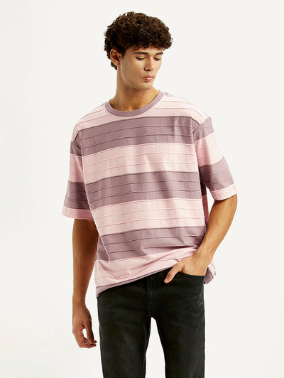 Men's Striped Mauve Loose Fit T-shirt