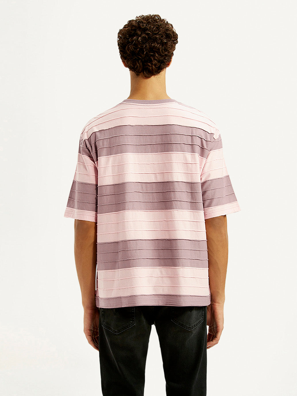 Men's Striped Mauve Loose Fit T-shirt - Back View