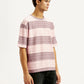 Men's Striped Mauve Loose Fit T-shirt - Side View