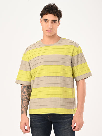 Men's Striped Loose Fit Textured T-Shirt-image-25