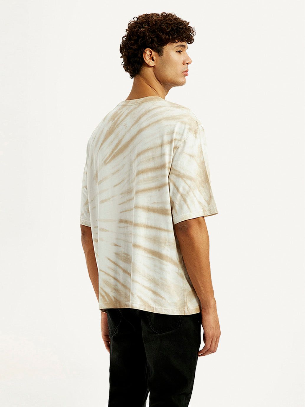 Men's Overdyed Cream Loose Fit T-shirt - Back View