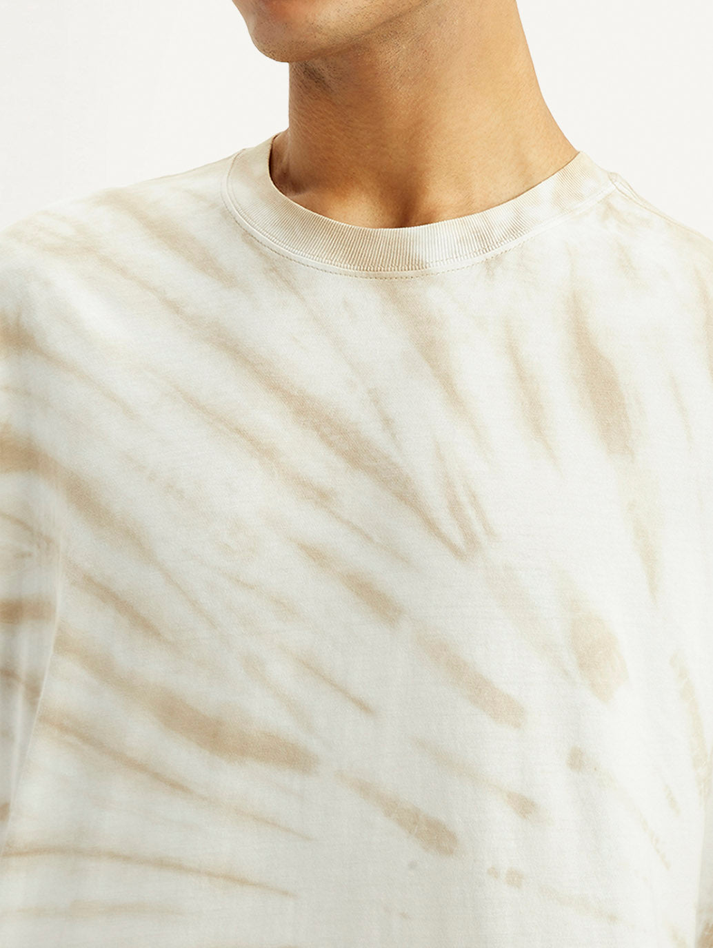 Men's Overdyed Cream Loose Fit T-shirt - Detail View