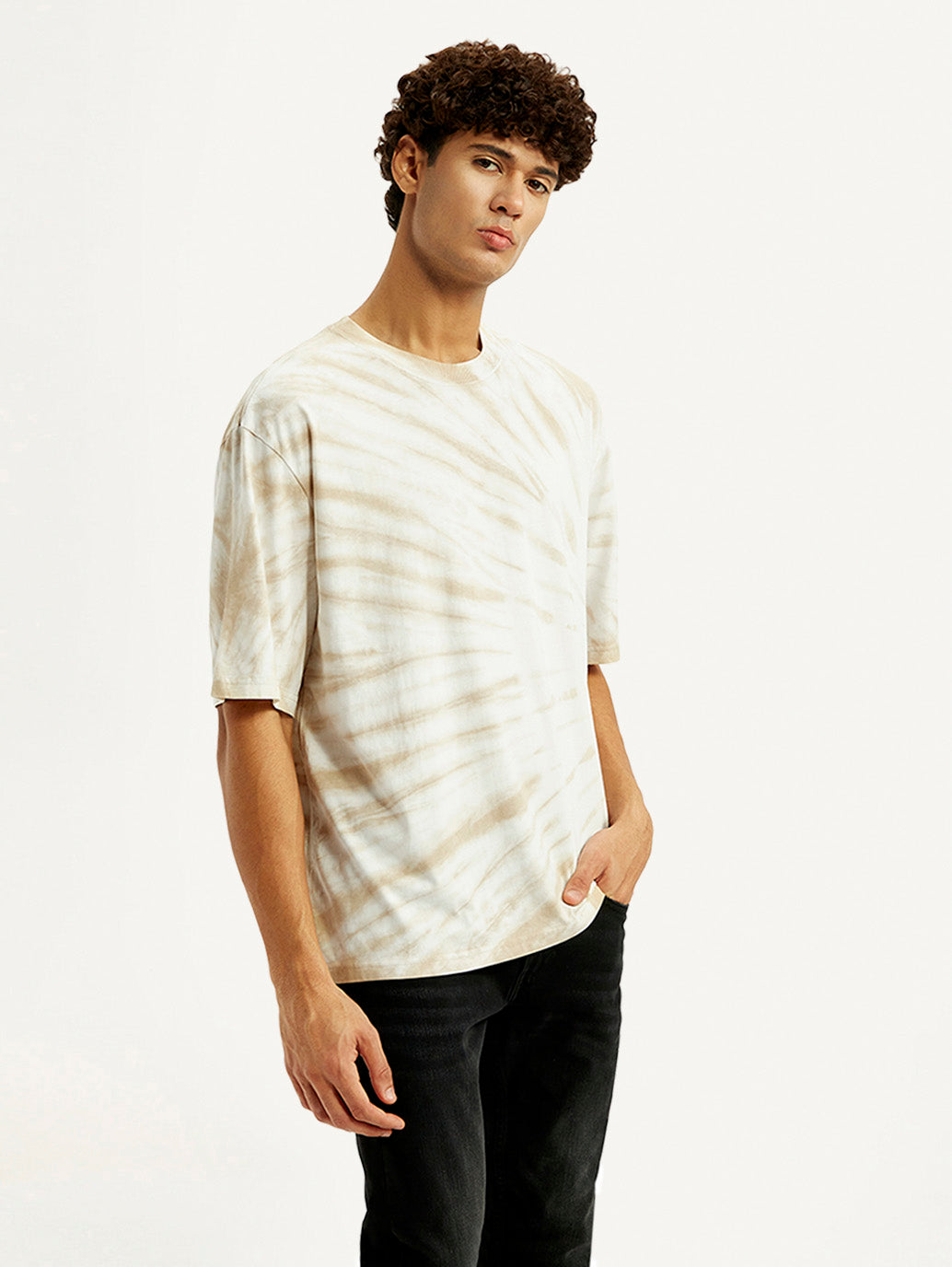 Men's Overdyed Cream Loose Fit T-shirt - Side View