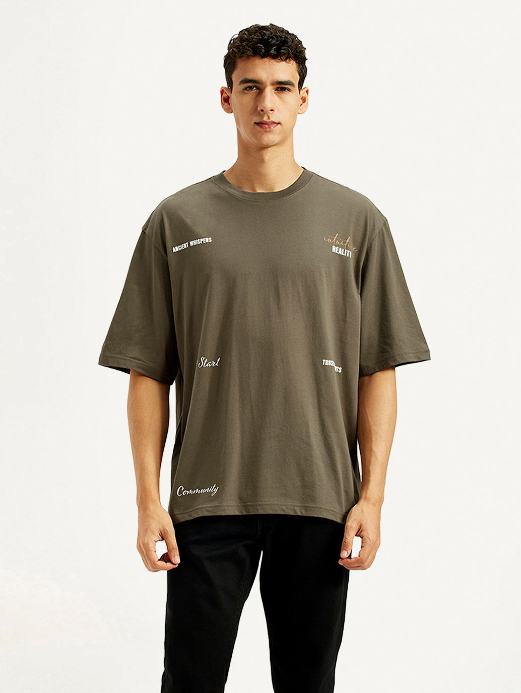 Men's Typography Loose Fit T-Shirt - Front View