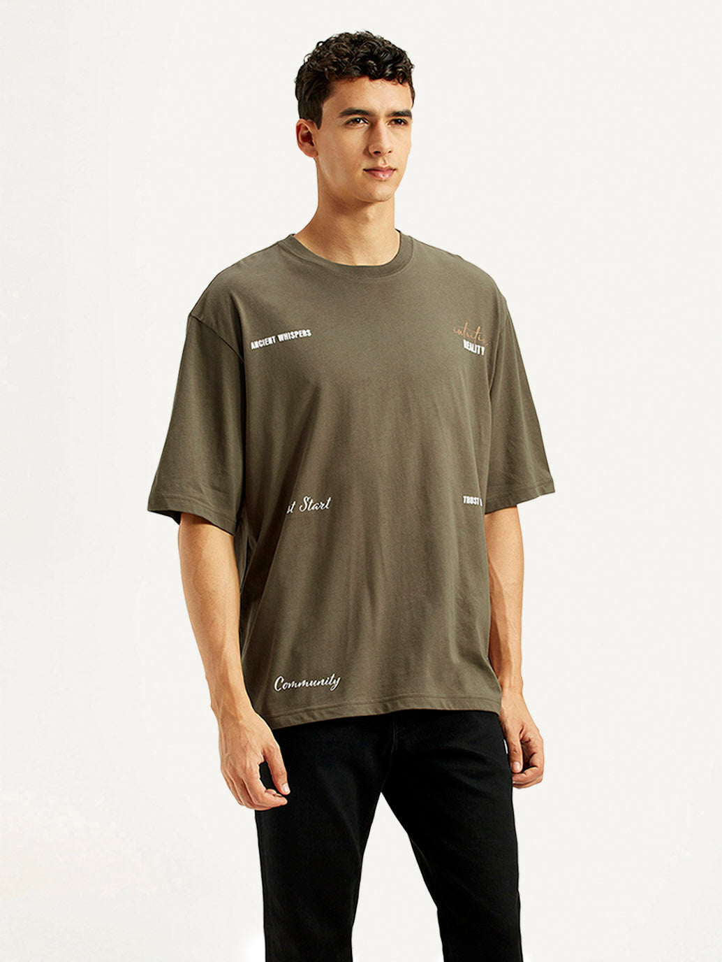 Men's Typography Loose Fit T-Shirt - Side View