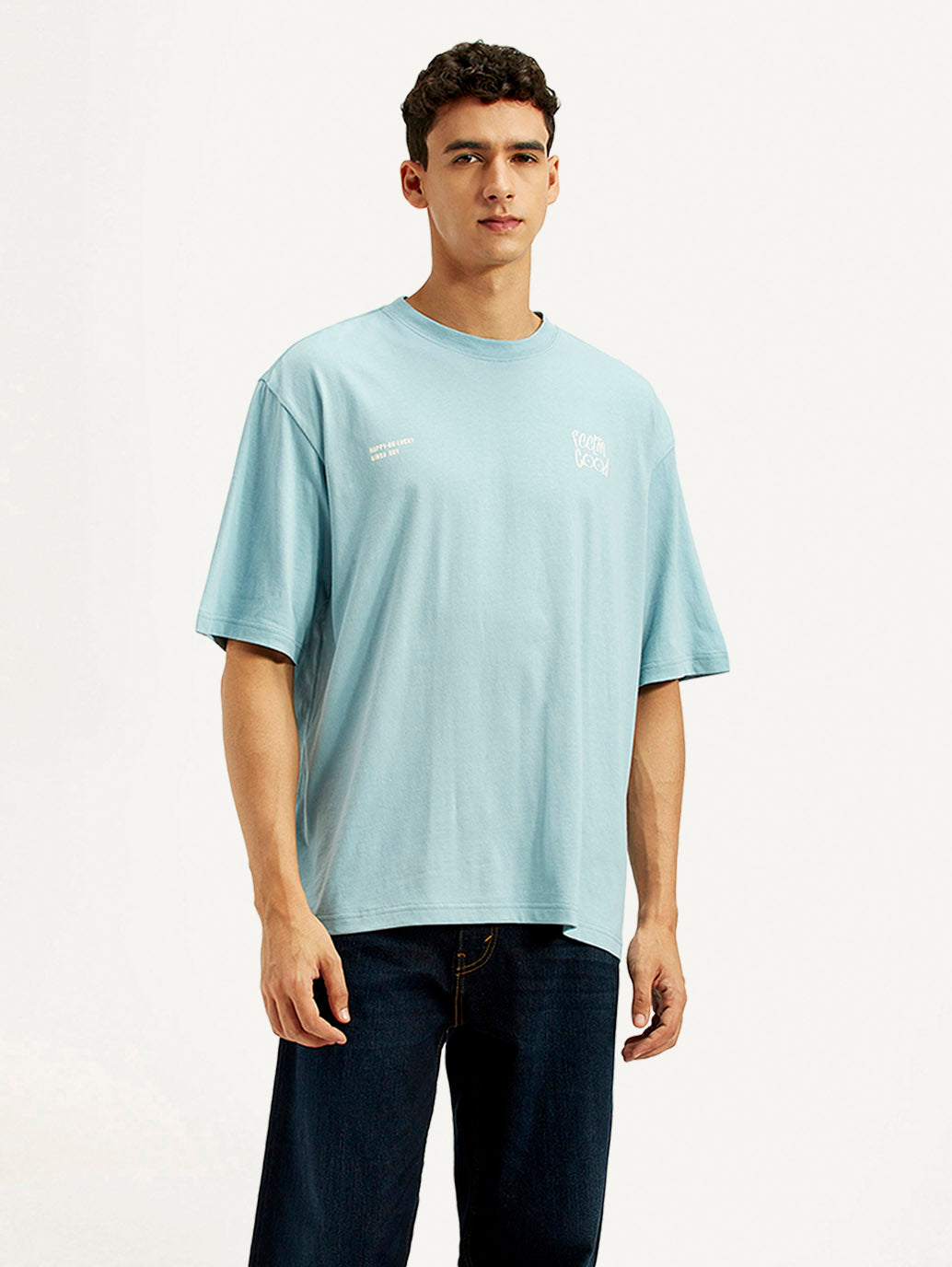 Men's Typography Loose Fit T-Shirt - Front View