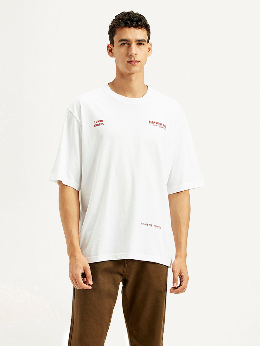 Men's Typography Loose Fit T-Shirt - Front View