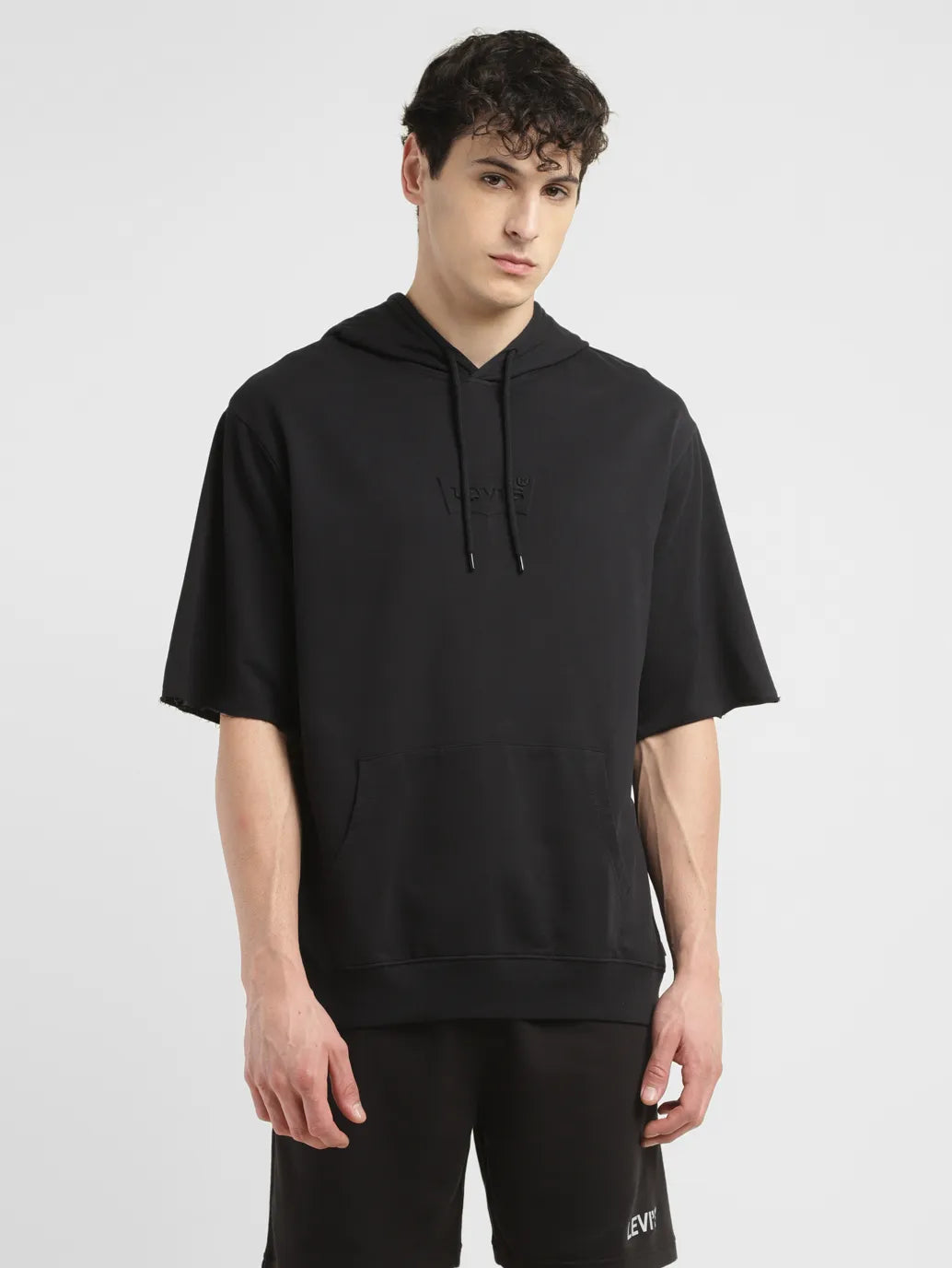Men's Brand Logo Black Hooded Sweatshirt