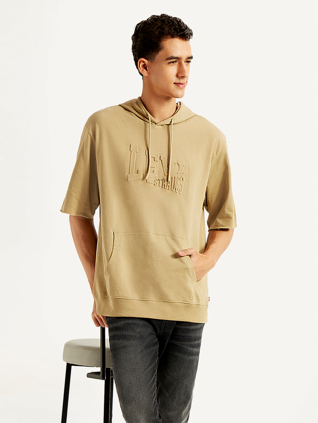 Men's Embossed Tan Hooded Sweatshirt