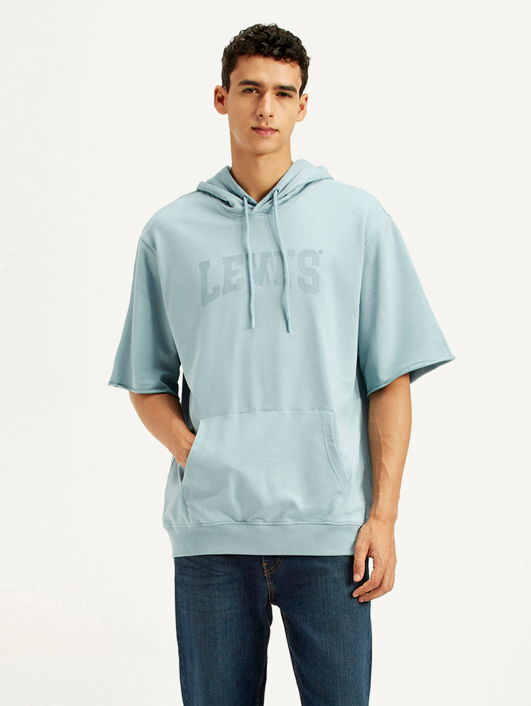 Men's Typographic Print Blue Hooded Sweatshirt