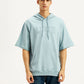 Men's Typographic Print Blue Hooded Sweatshirt - Front View