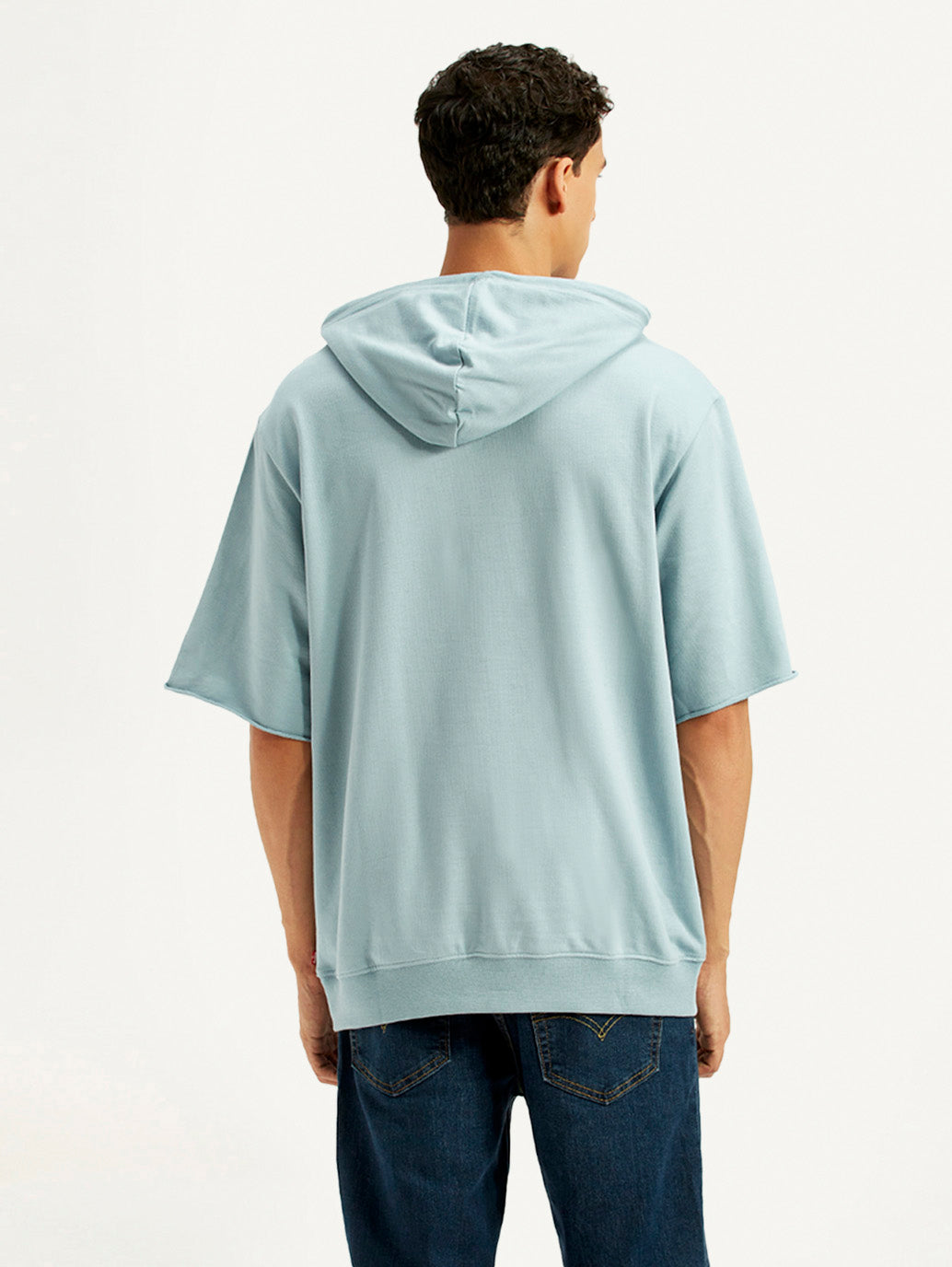 Men's Typographic Print Blue Hooded Sweatshirt - Back View