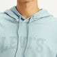 Men's Typographic Print Blue Hooded Sweatshirt - Detail View