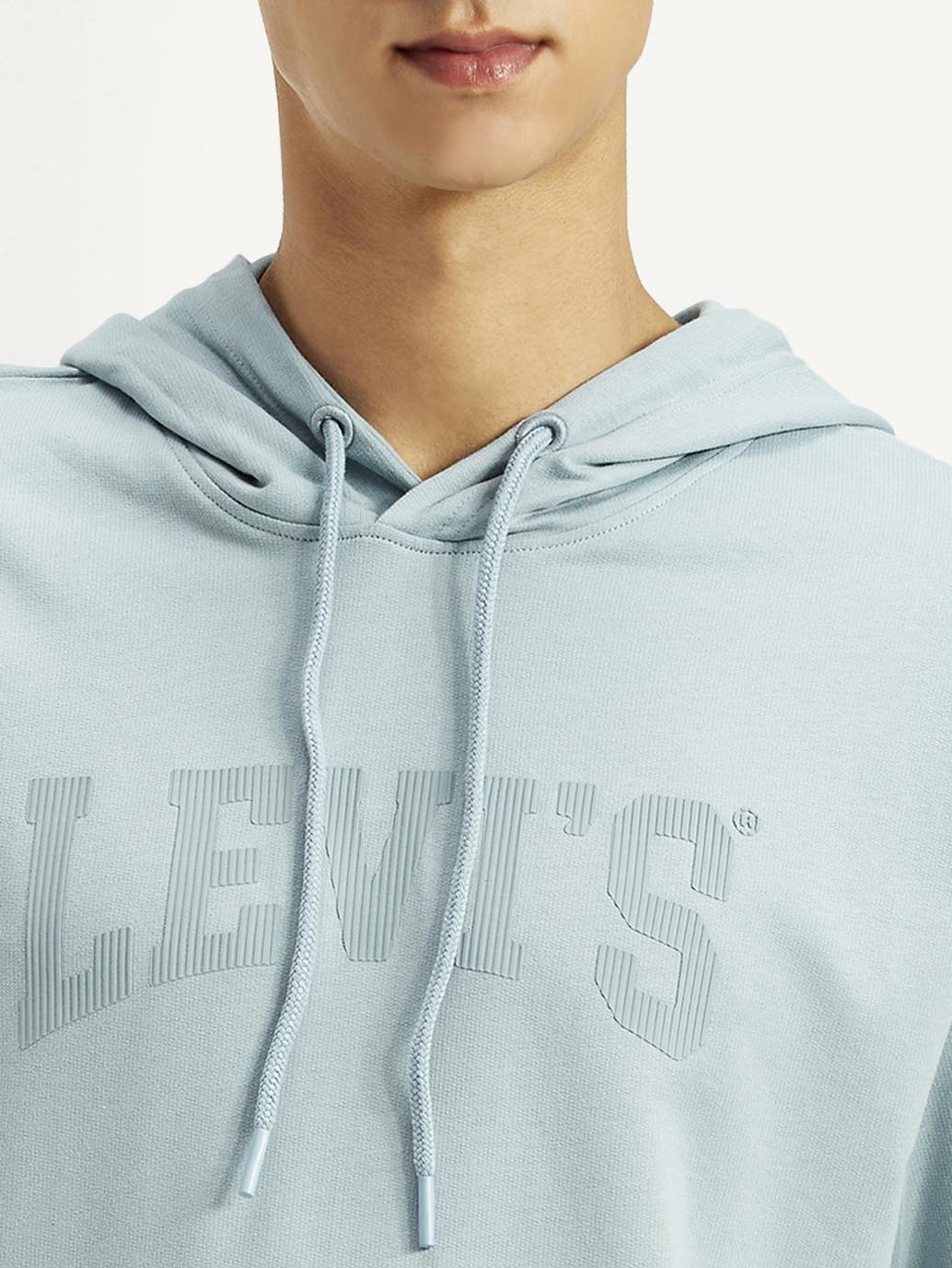 Men's Typographic Print Blue Hooded Sweatshirt - Detail View