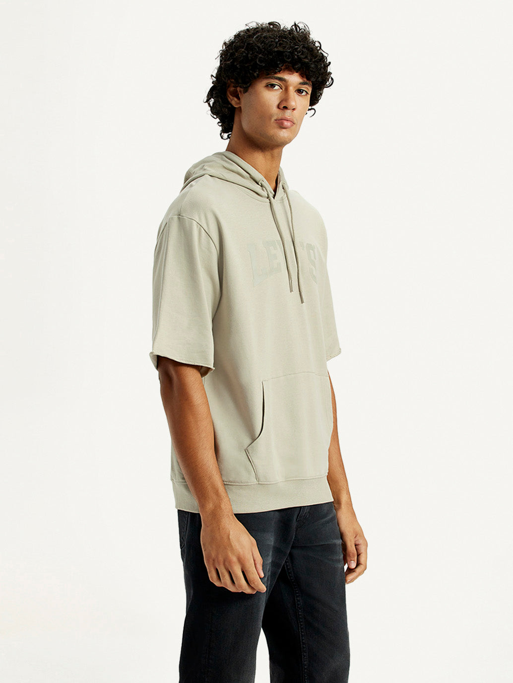 Men's Typographic Printed Hooded Sweatshirt - Side View
