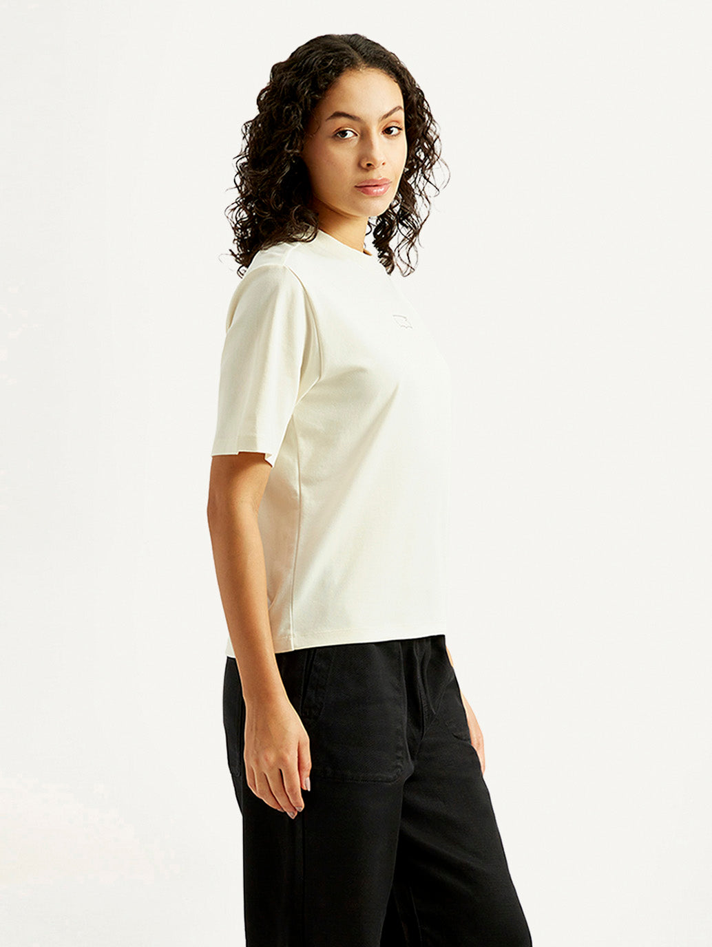 Women's Solid Crew Neck T-shirt - Side View