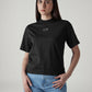 Women's Brand Logo Black Collar Neck T-shirt - Front View