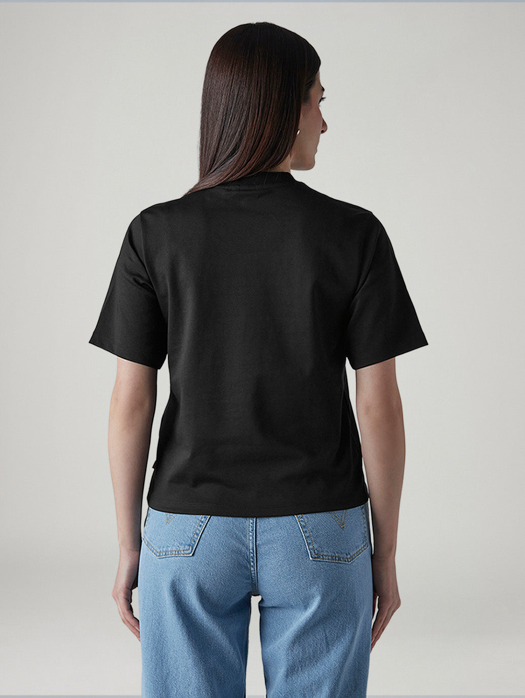 Women's Brand Logo Black Collar Neck T-shirt - Back View