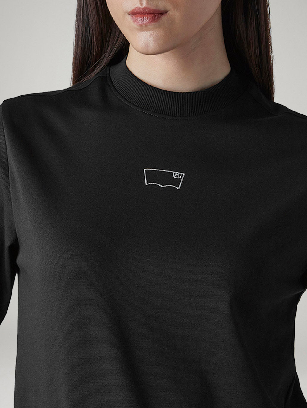 Women's Brand Logo Black Collar Neck T-shirt - Detail View
