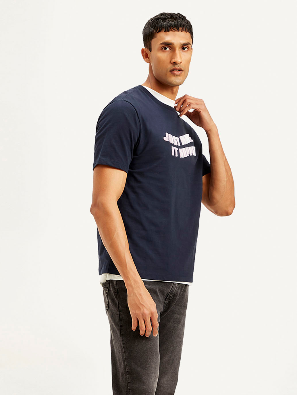 Men's Typography Crew Neck T-shirt - Side View