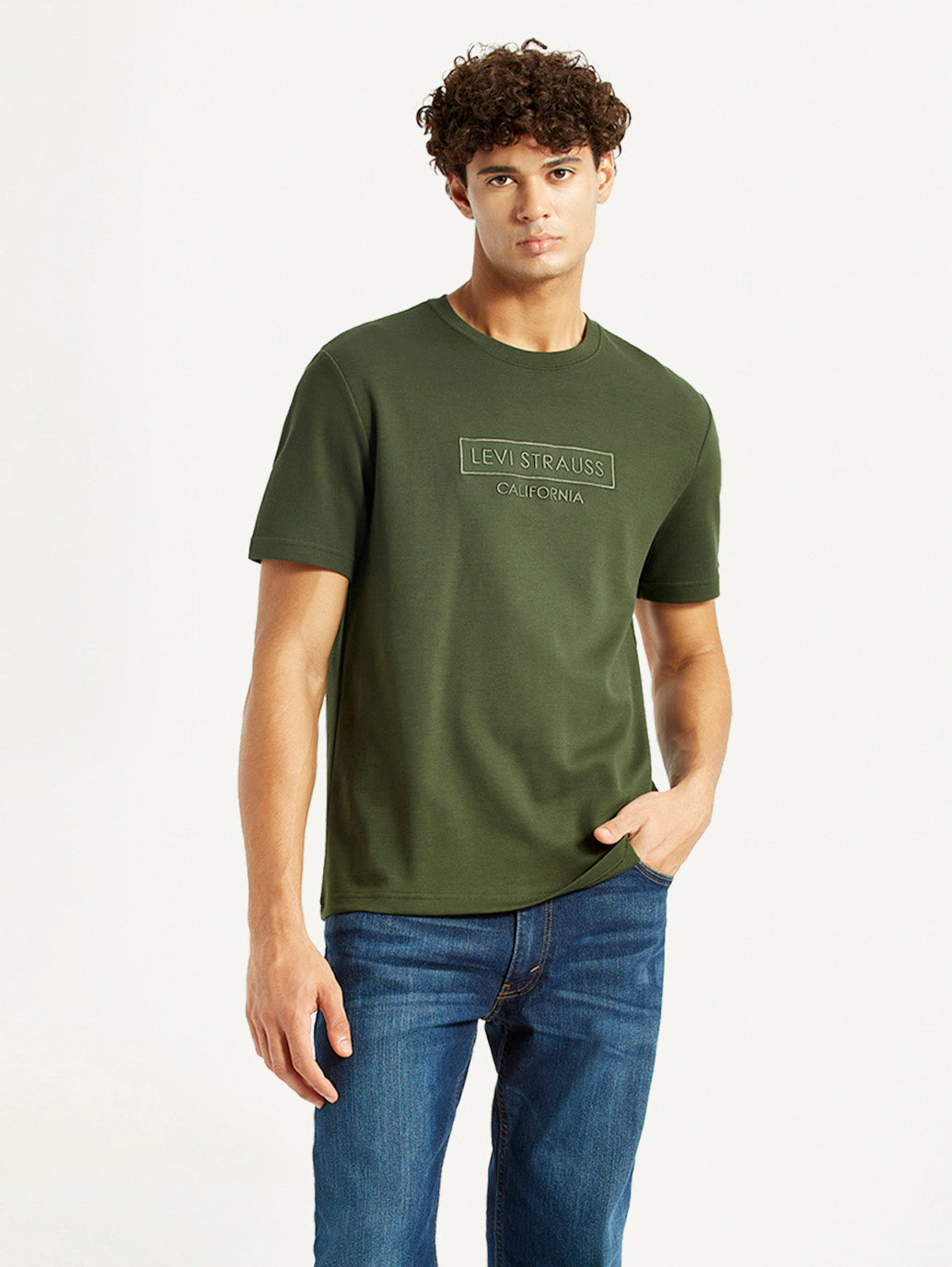 Men's Typography Olive Crew Neck T-shirt