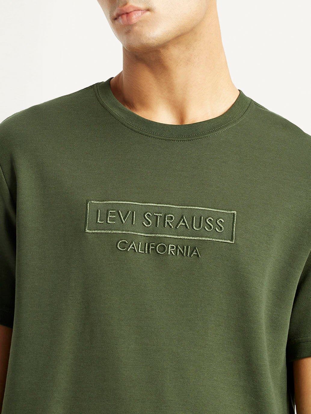 Men's Typography Olive Crew Neck T-shirt - Detail View