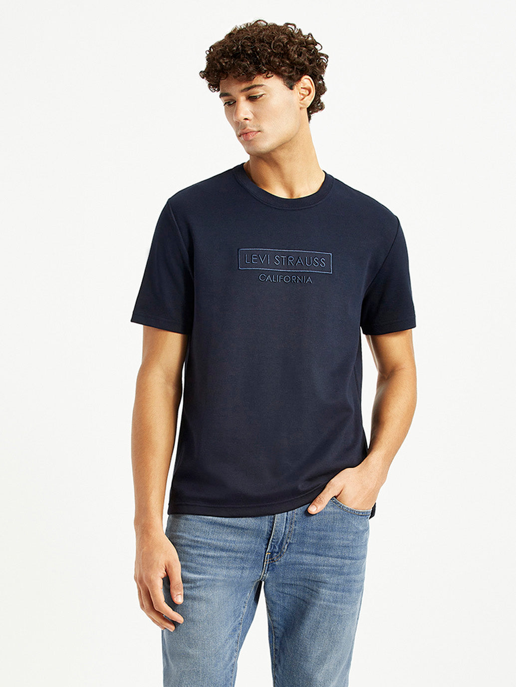 Men's Brand Logo Navy Crew Neck T-shirt - Styleshot View