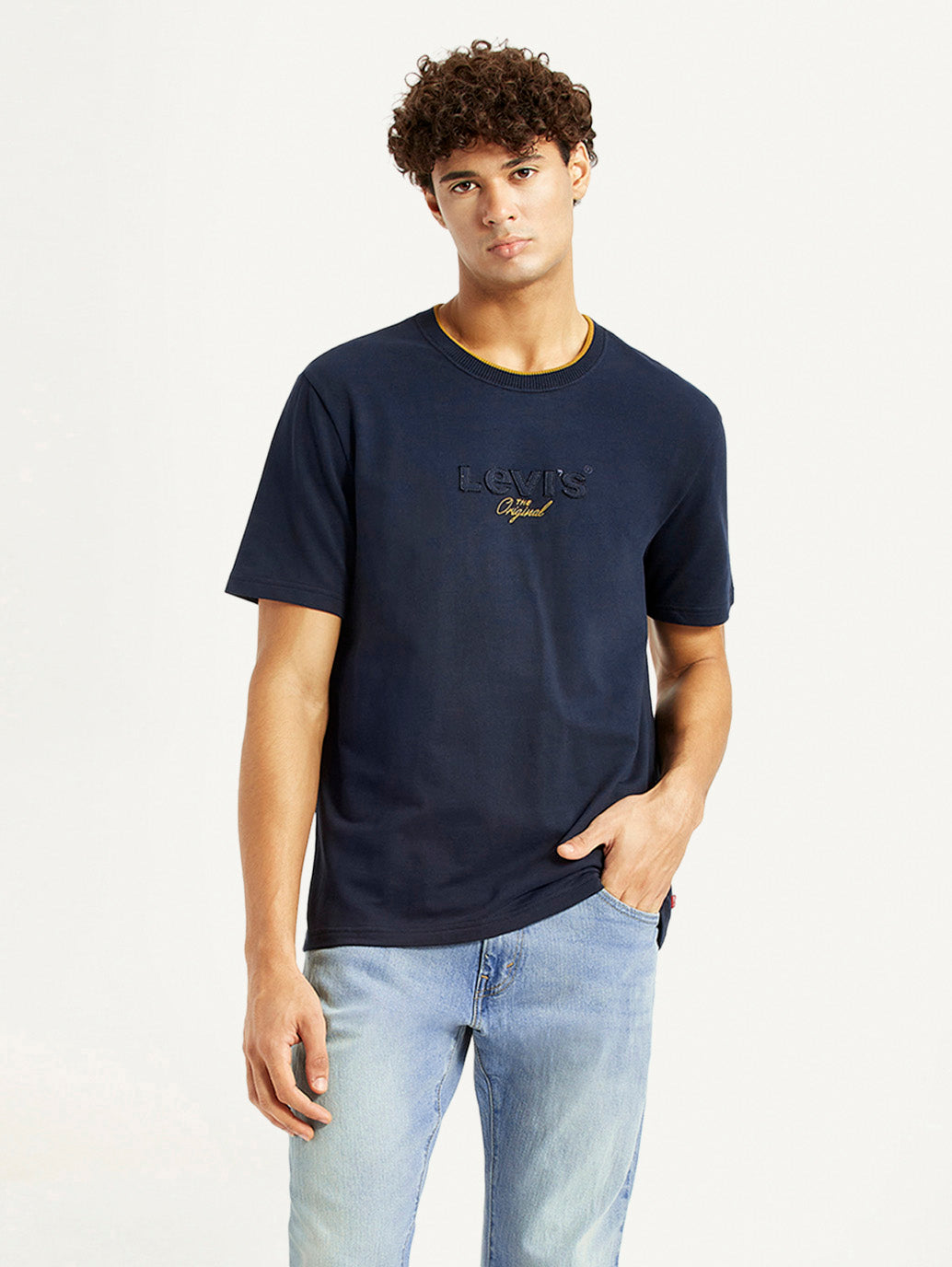 Men's Brand Logo Navy Crew Neck T-shirt - Styleshot View