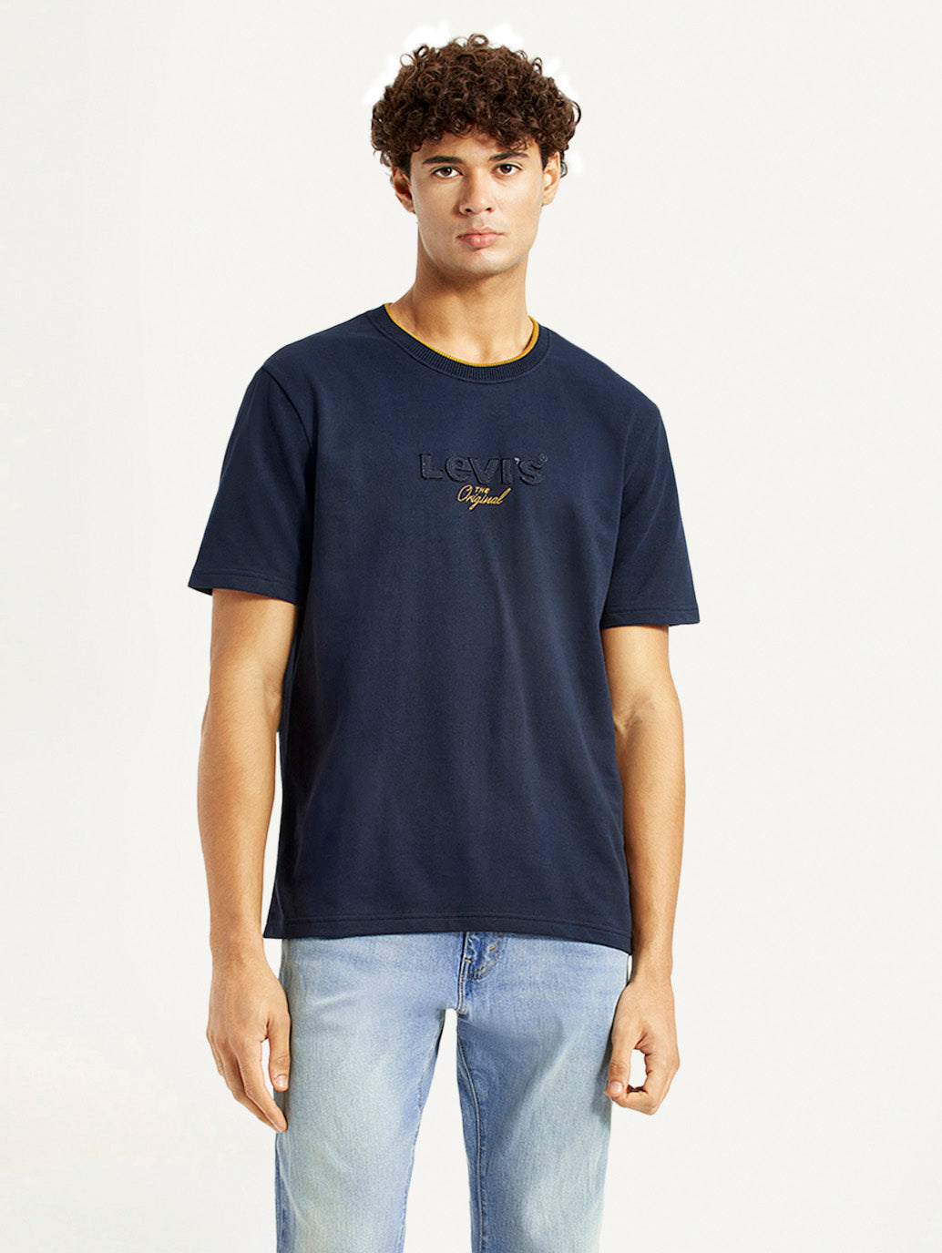 Men's Brand Logo Navy Crew Neck T-shirt - Front View