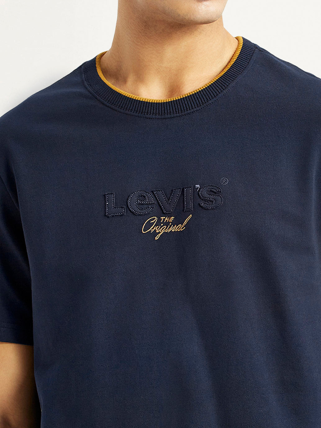 Men's Brand Logo Navy Crew Neck T-shirt - Detail View