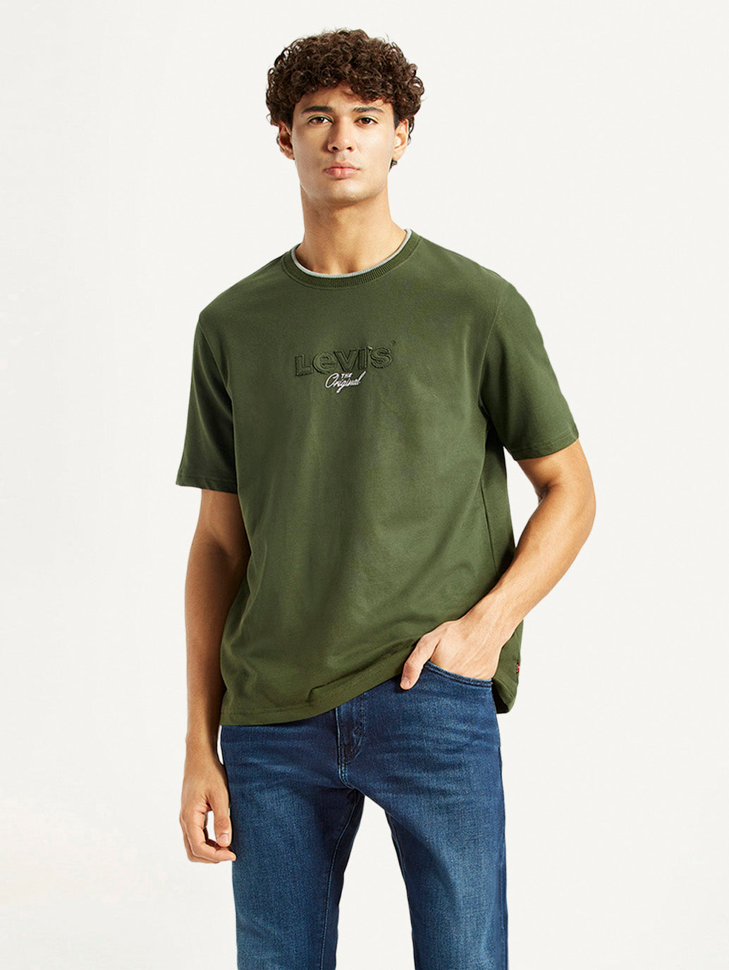 Men's Typography Olive Crew Neck T-shirt - Styleshot View