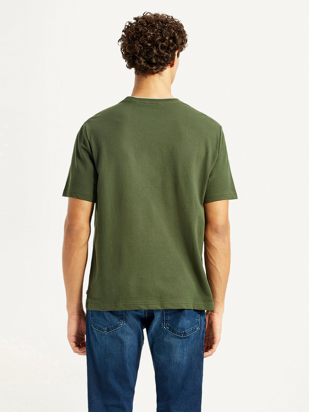 Men's Typography Olive Crew Neck T-shirt - Back View