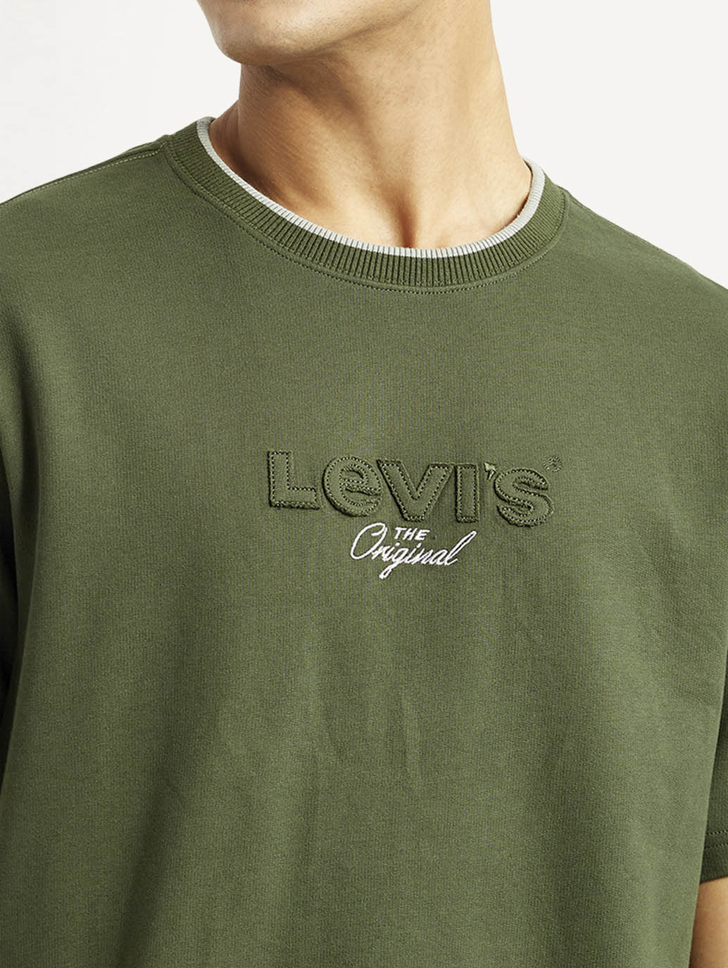 Men's Typography Olive Crew Neck T-shirt - Detail View