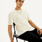 Men's Self Design Cream Crew Neck T-shirt - Elevated View