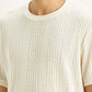 Men's Self Design Cream Crew Neck T-shirt - Detail View