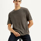 Men's Self Design Brown Crew Neck T-shirt - Elevated View