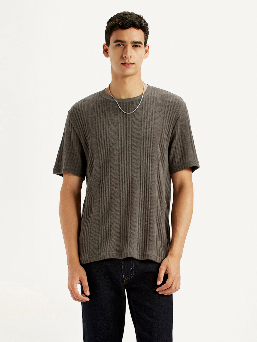 Men's Self Design Brown Crew Neck T-shirt - Styleshot View