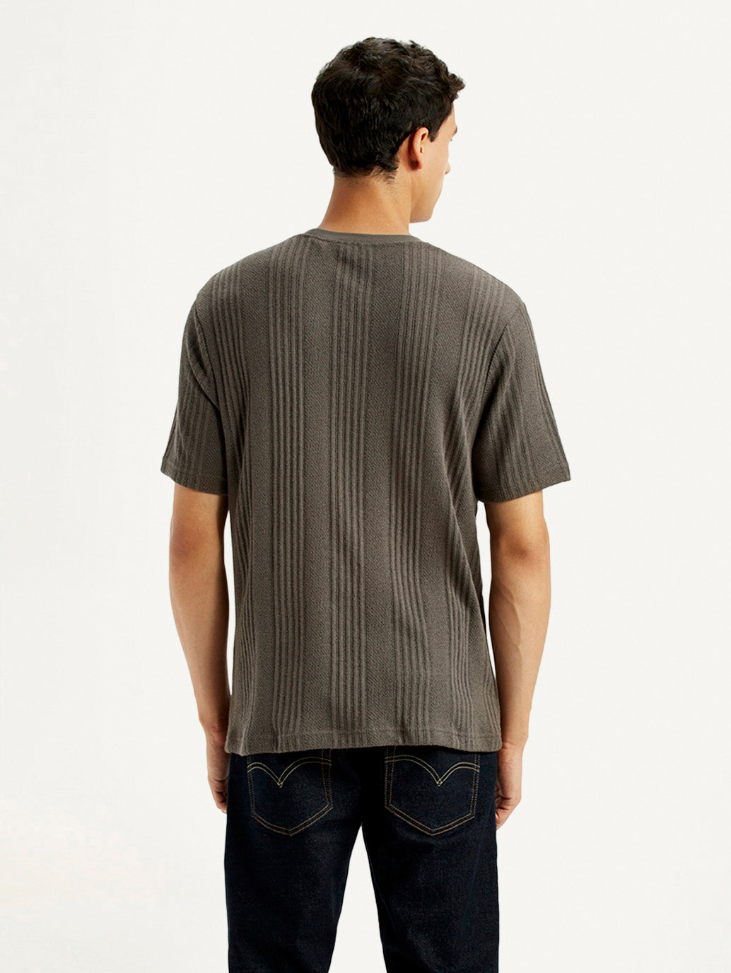 Men's Self Design Brown Crew Neck T-shirt - Back View