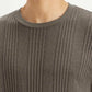 Men's Self Design Brown Crew Neck T-shirt - Detail View