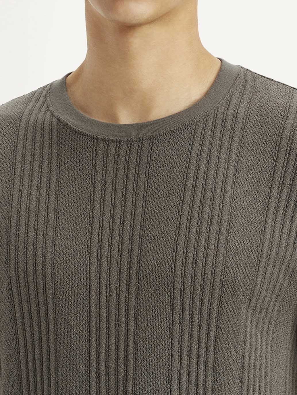Men's Self Design Brown Crew Neck T-shirt - Detail View