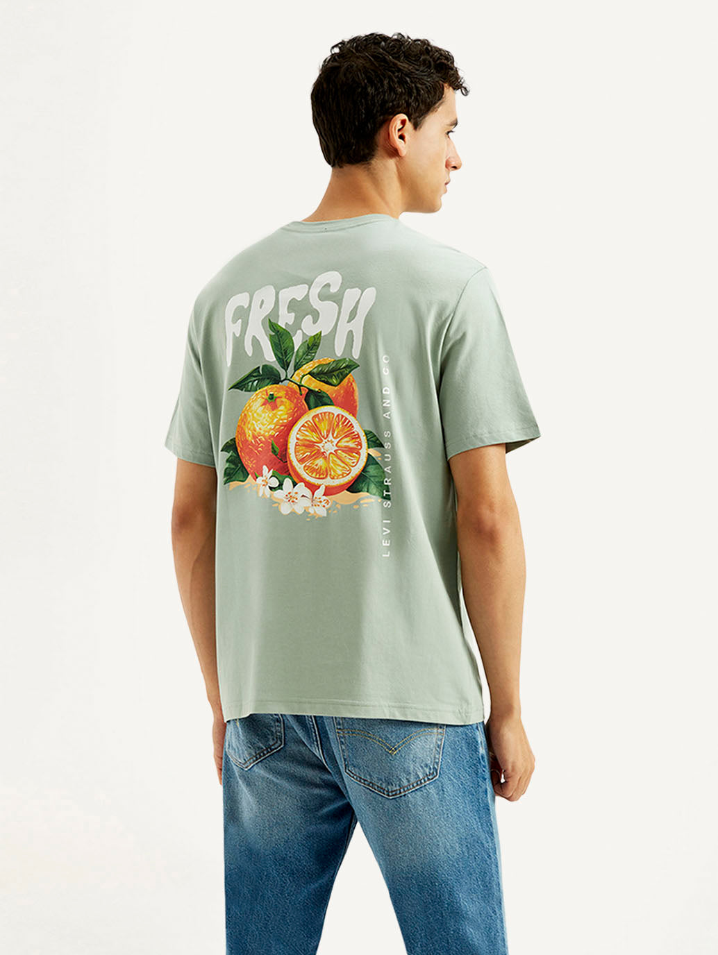 Men's Graphic Print Crew Neck T-shirt - Back View