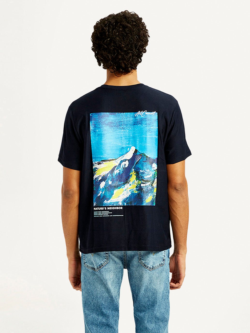 Men's Graphic Print Crew Neck T-shirt - Back View