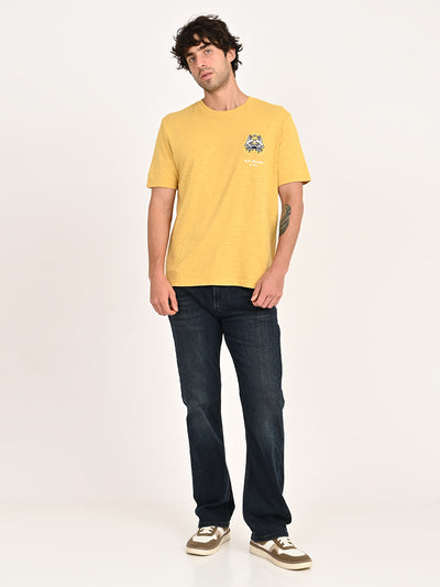 Men's Graphic Print Yellow Crew Neck T-shirt