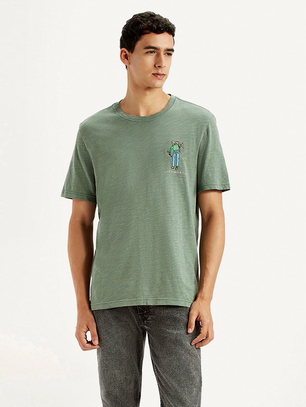 Men's Overdyed Olive Green Crew Neck T-shirt