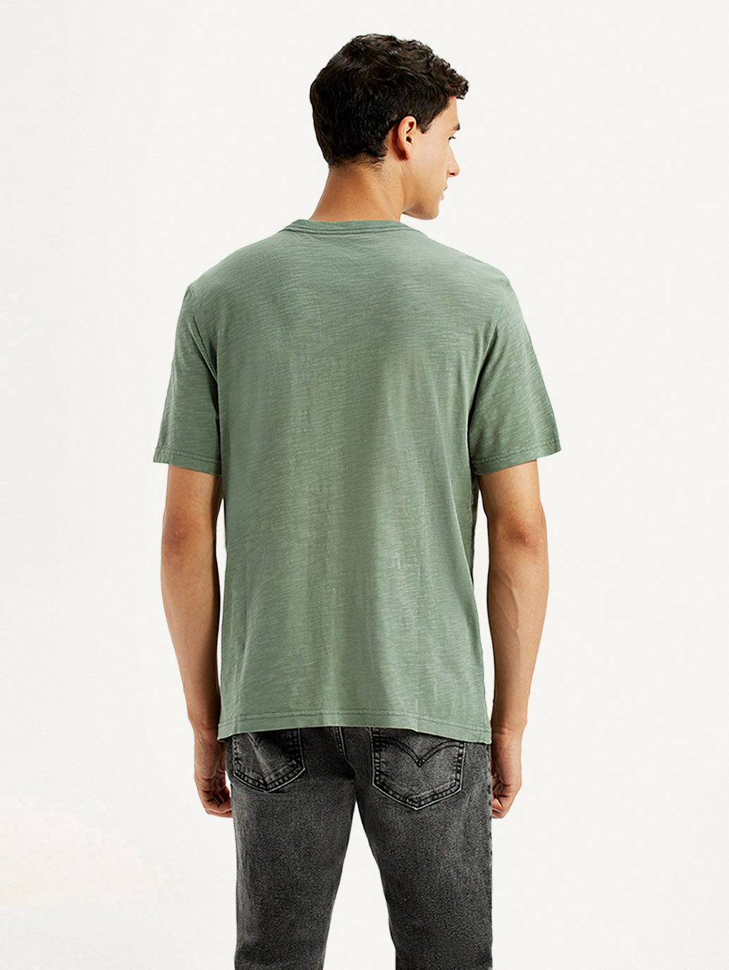 Men's Overdyed Olive Green Crew Neck T-shirt - Back View