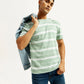 Men's Striped Light Green Crew Neck T-shirt - Elevated View