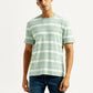 Men's Striped Light Green Crew Neck T-shirt - Front View