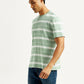 Men's Striped Light Green Crew Neck T-shirt - Side View